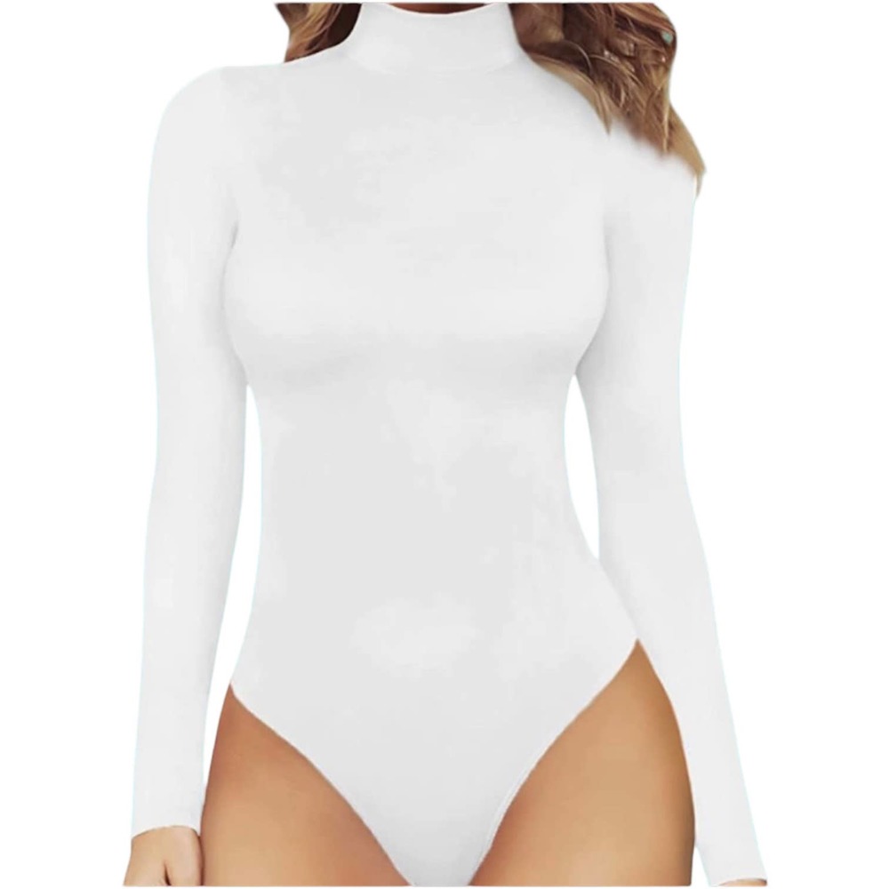 MANGOPOP Women's Mock Turtle Neck Long Sleeve Tops Bodysuit Jumpsuit